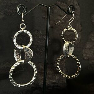 Silver Toned Triple Stacked Fishhook Dangle Earrings